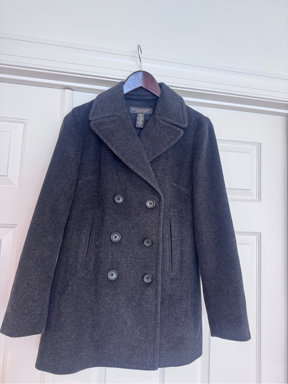Banana Republic Women's Charcoal Wool Peacoat X Small Winter Dress Jacket Nice